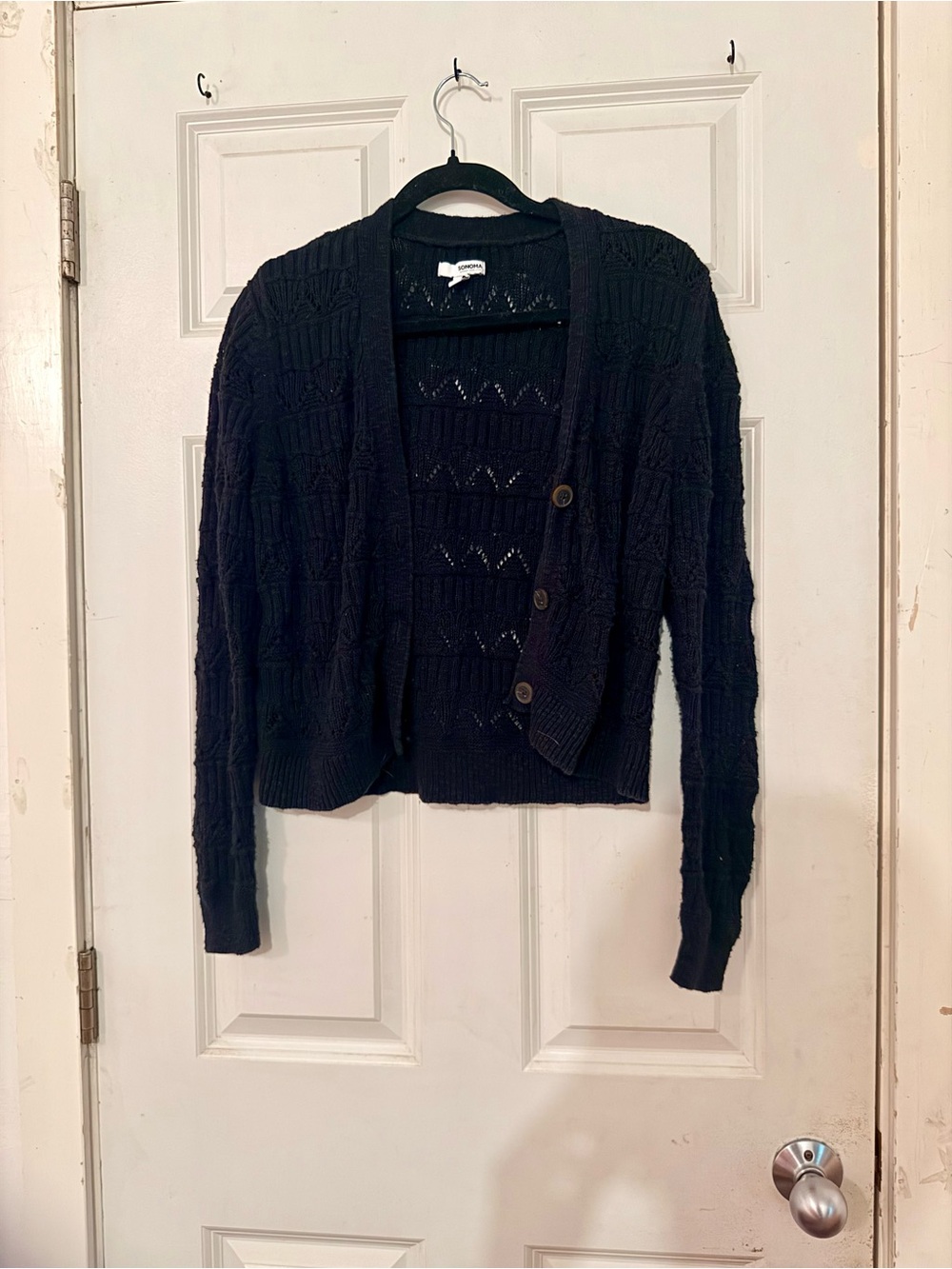 Sonoma Women’s Black Open-Knit Button Cardigan Sweater